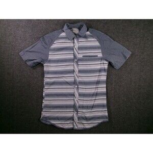 Native Code Shirt Mens M Striped Short Sleeve Button Up Casual Blue Raglan